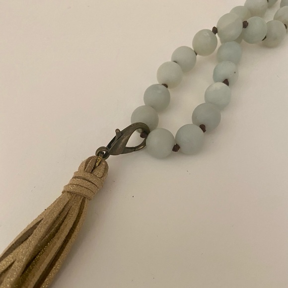 Necklace with Metallic Gold Leather Tassel - Picture 2 of 3